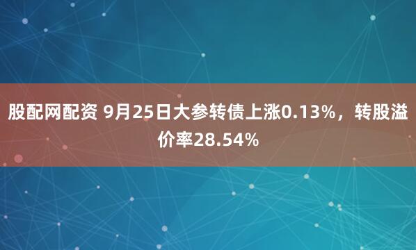股配网配资 9月25日大参转债上涨0.13%，转股溢价率28.54%
