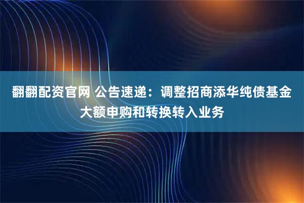 翻翻配资官网 公告速递：调整招商添华纯债基金大额申购和转换转入业务